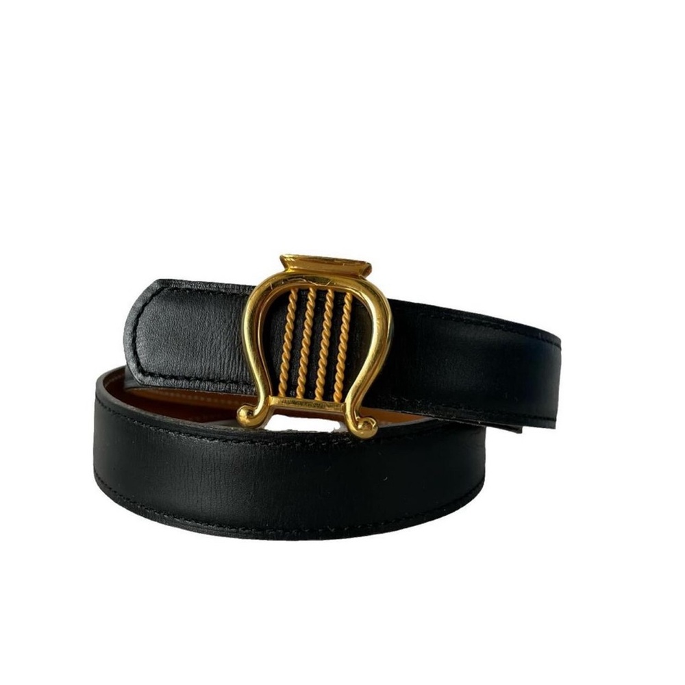 Women’s Vintage Hermes Black Reversible “Harp” Belt